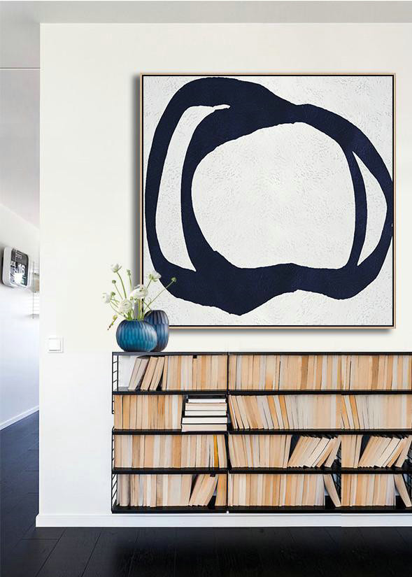 Large Abstract Painting,Hand Painted Navy Minimalist Painting On Canvas,Large Wall Canvas